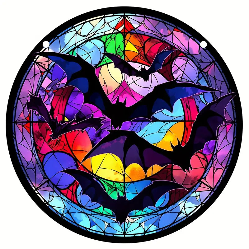 Halloween Bat Skull Stained Suncatcher