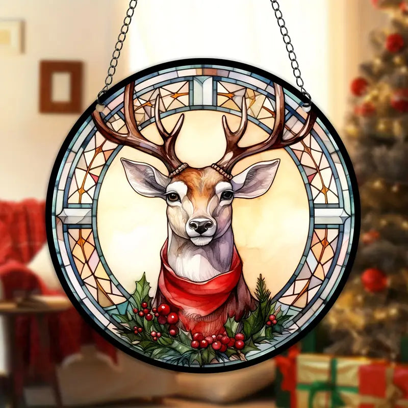 Deer Stained Glass Suncatcher Christmas Window Hangings