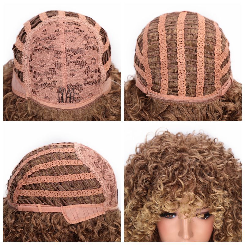 African small curly high temperature silk chemical fiber wig head cover