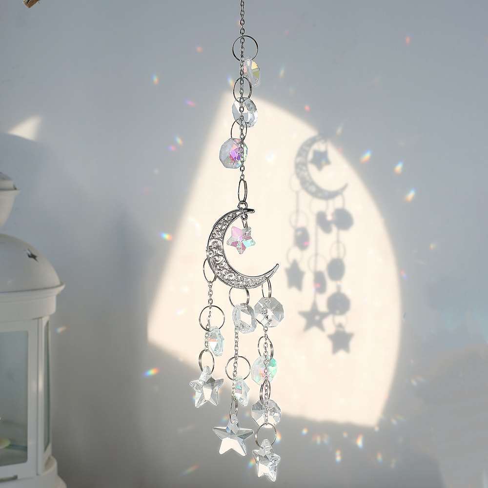 Crystal Silver&Golden Moon Wind Chime Suncatcher Window Pendant