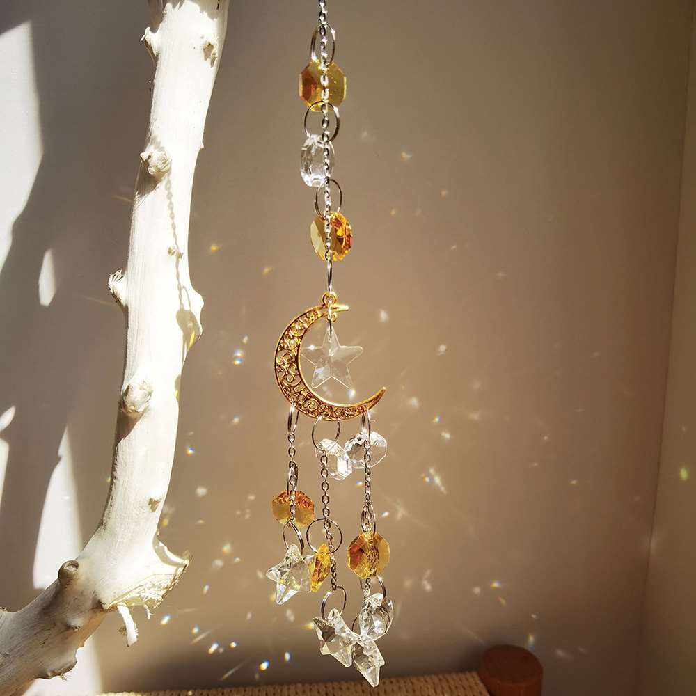 Crystal Silver&Golden Moon Wind Chime Suncatcher Window Pendant