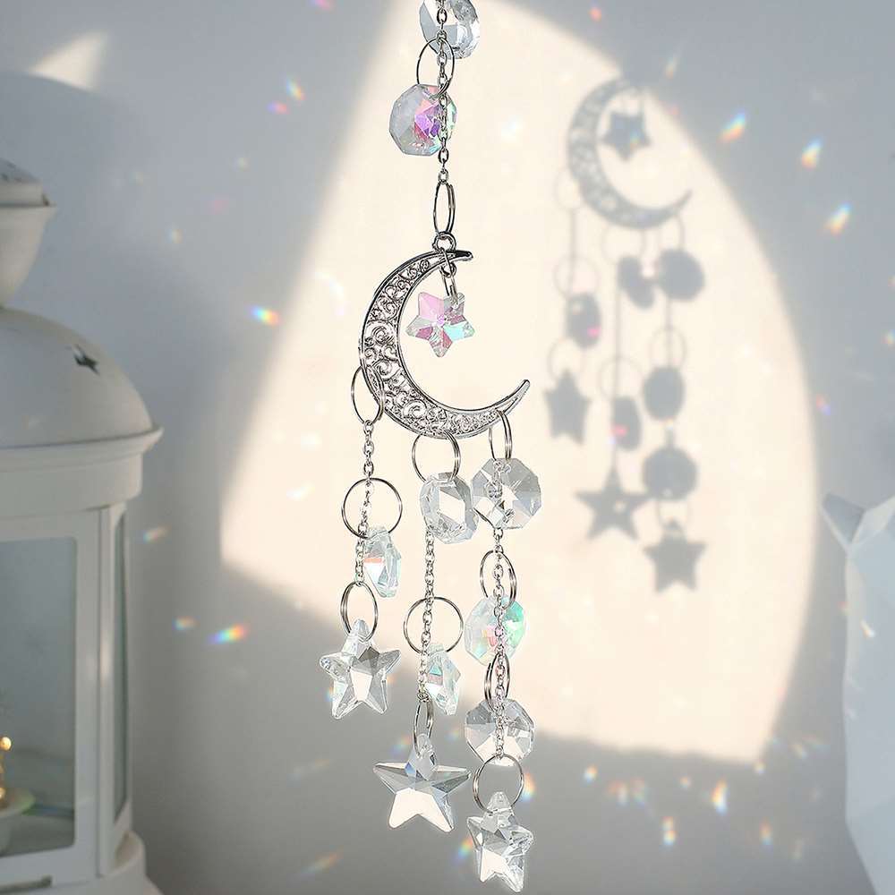 Crystal Silver&Golden Moon Wind Chime Suncatcher Window Pendant
