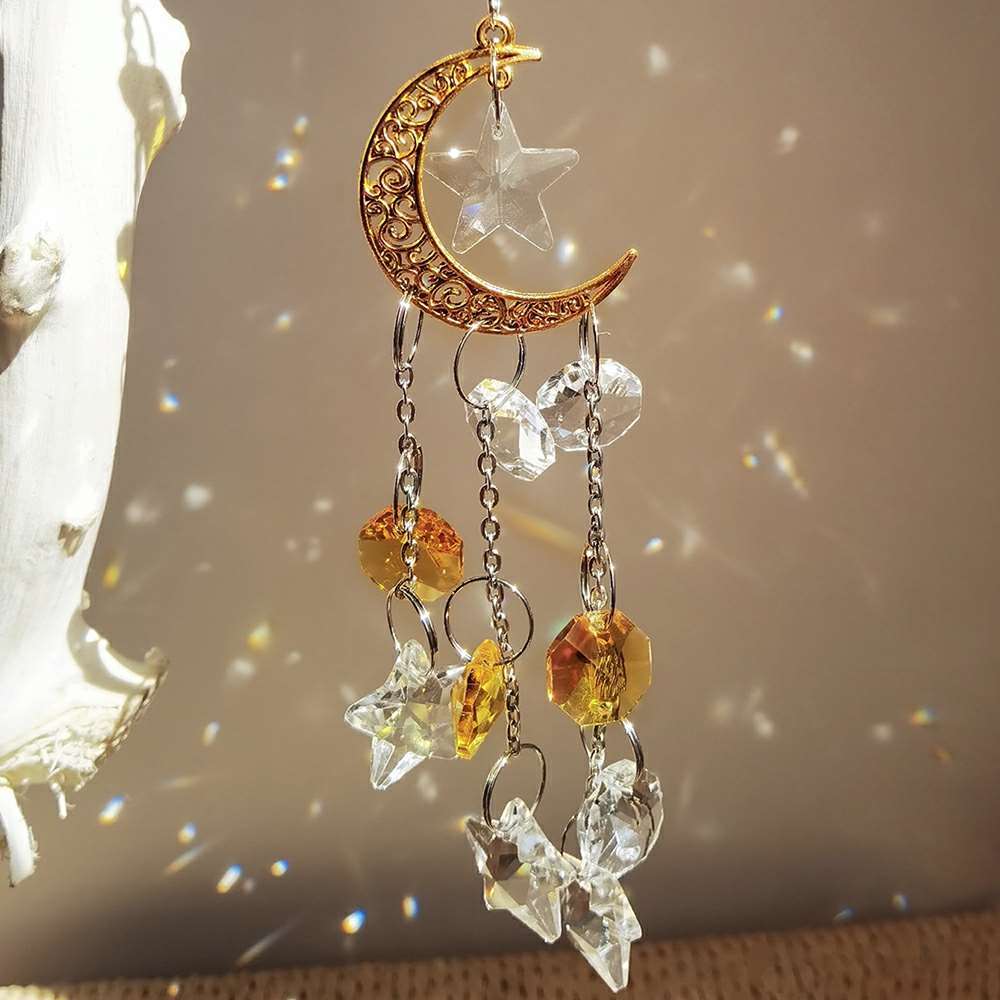 Crystal Silver&Golden Moon Wind Chime Suncatcher Window Pendant