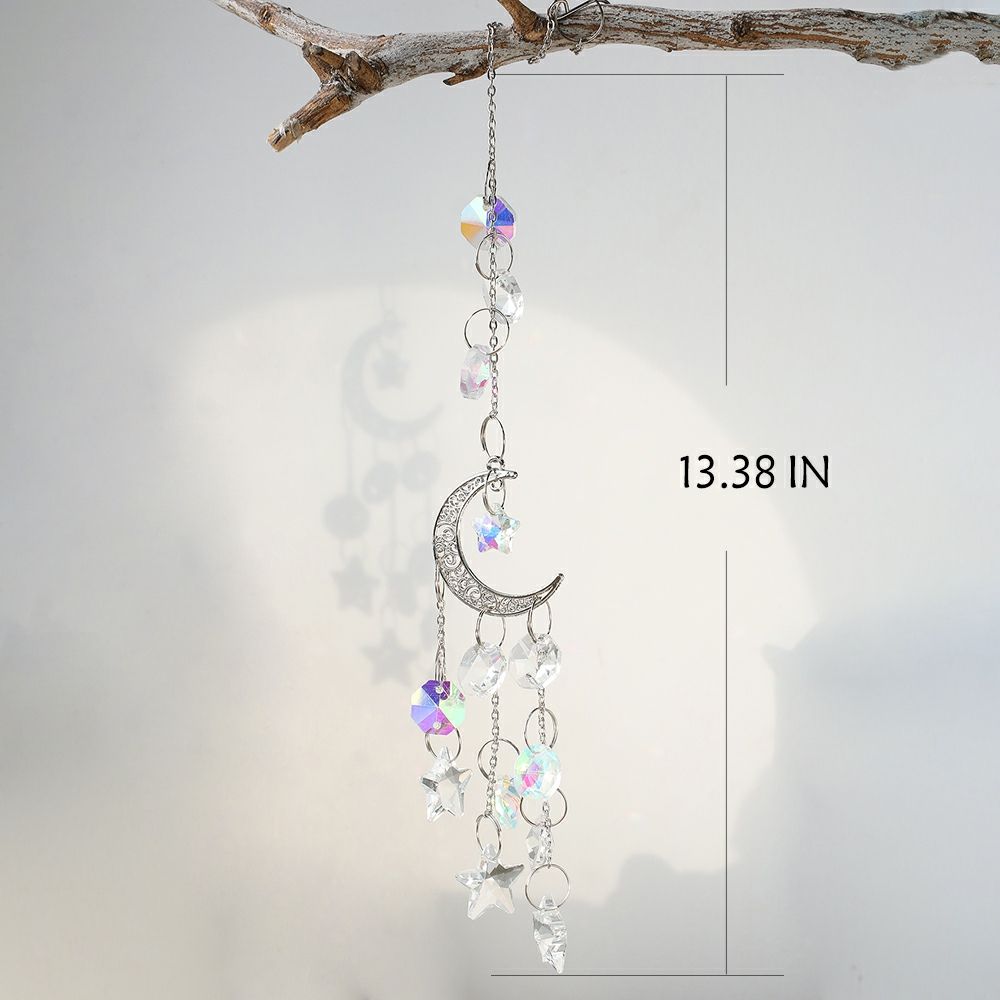 Crystal Silver&Golden Moon Wind Chime Suncatcher Window Pendant