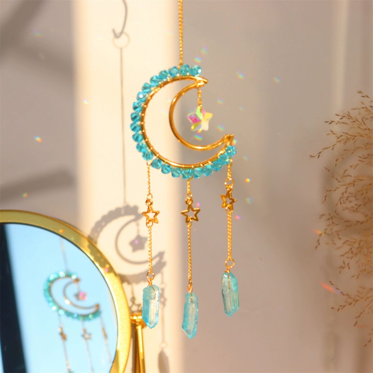 Entwined Moon Star Heart Crystal Suncatcher Rainbow Maker Pendant