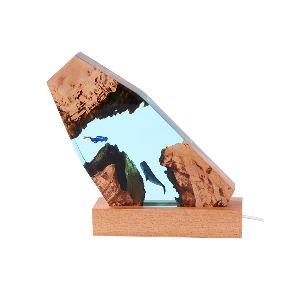 Cave Whale Ocean Art Crafts Solid Wood Resin Lamp