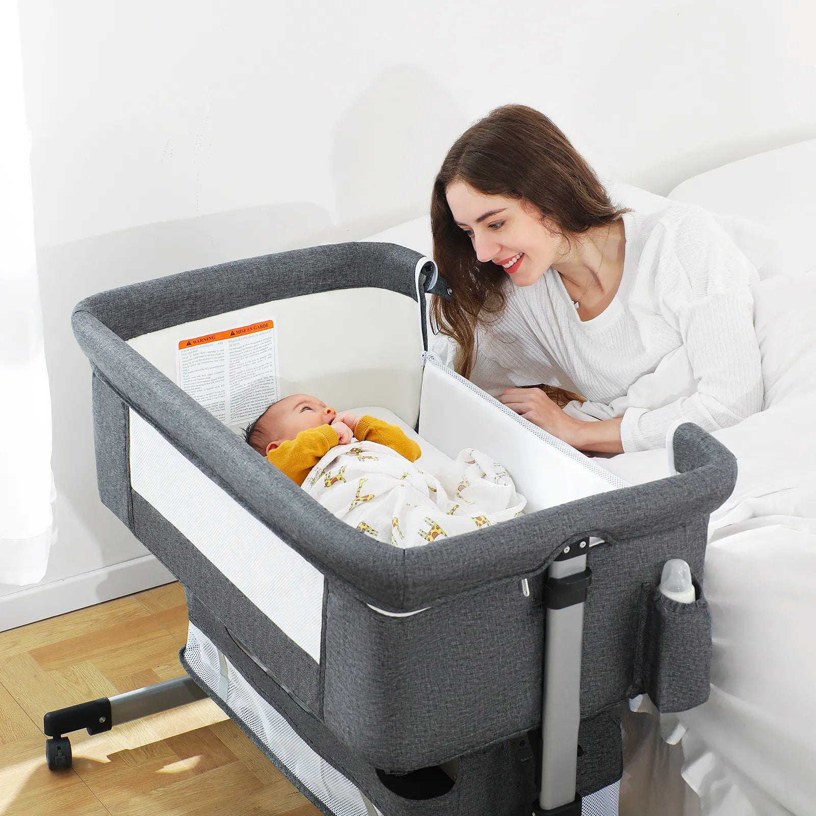 Bedside Sleeper Bedside Crib Baby Bassinet 3 in 1 Travel Baby Crib Ba
