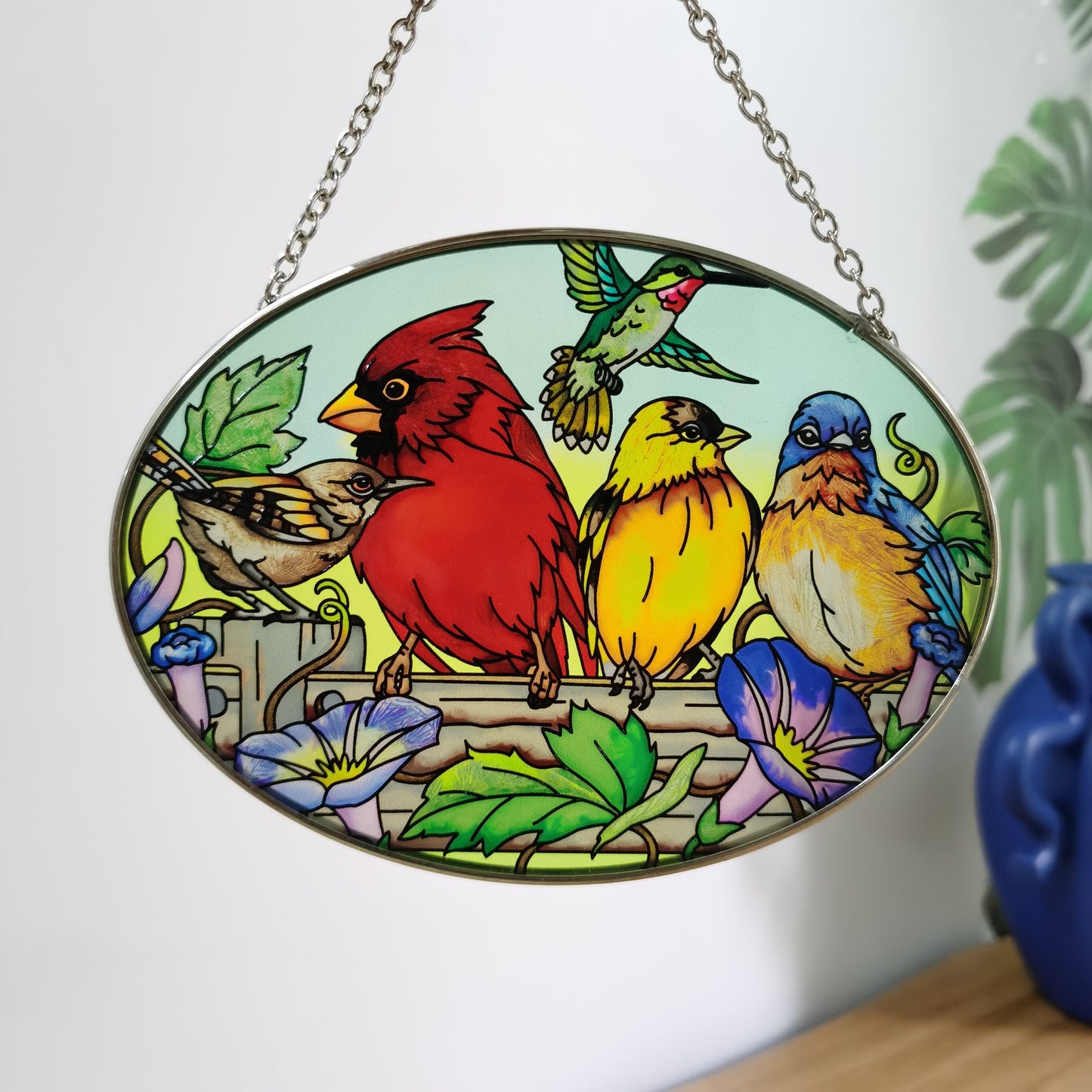 Cardinal Stained Glass Window Hanging
