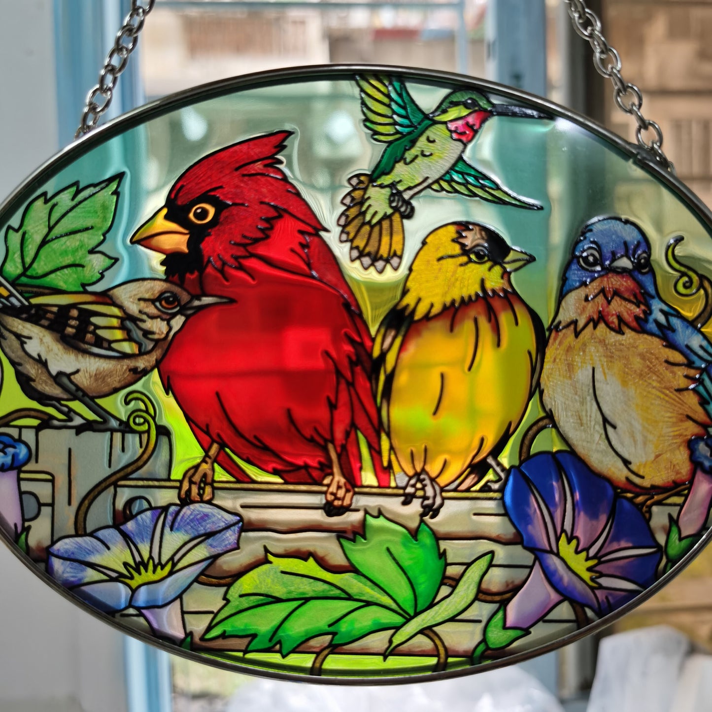 Cardinal Stained Glass Window Hanging