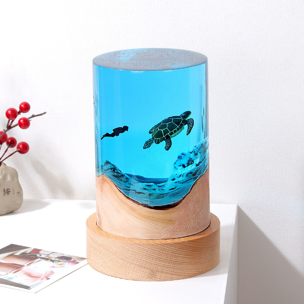 Cylinder Solid Wood Resin Ocean Creative Desktop Decoration