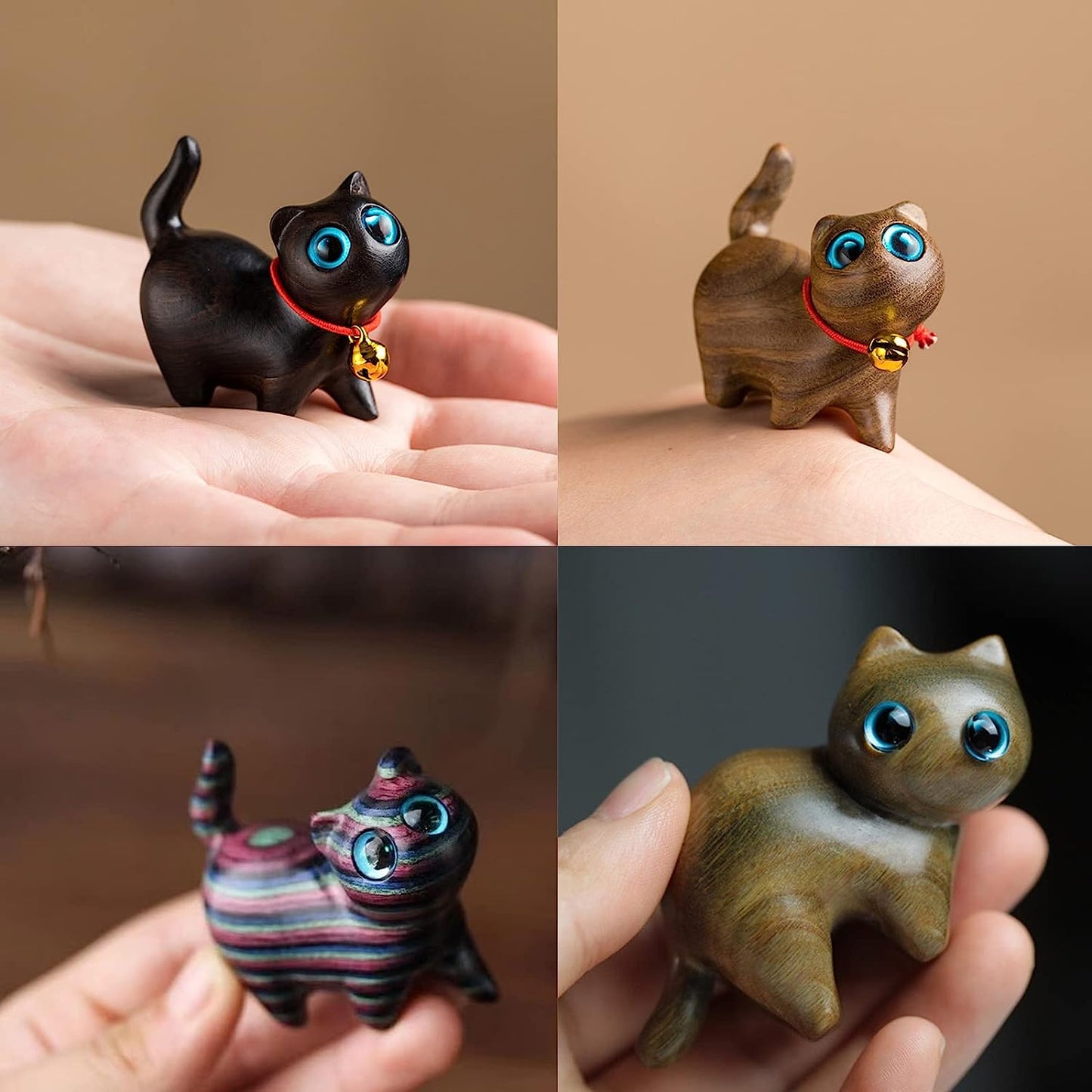 Handmade Wood Carved Cats Decoration