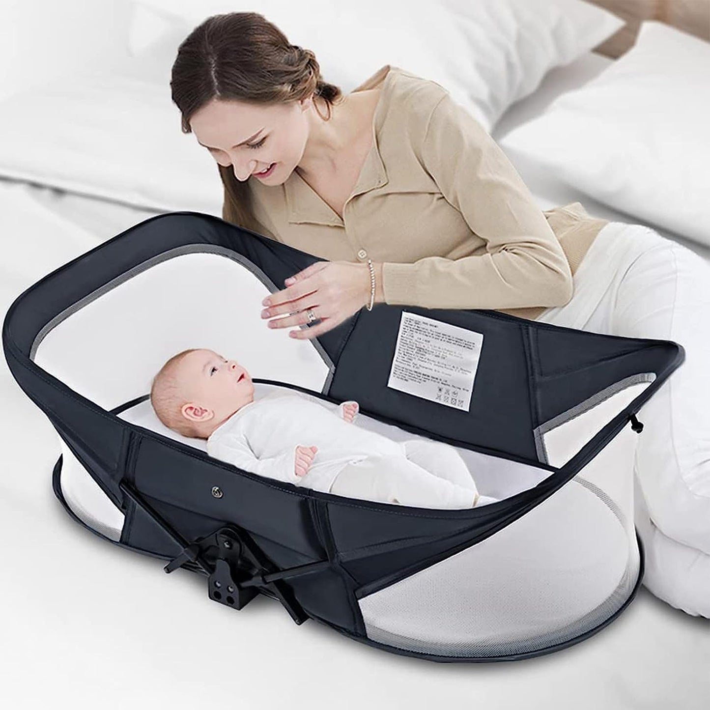 Folding Portable Bassinet,Baby Lounger Baby Crib Baby Bed with Mosquito Net
