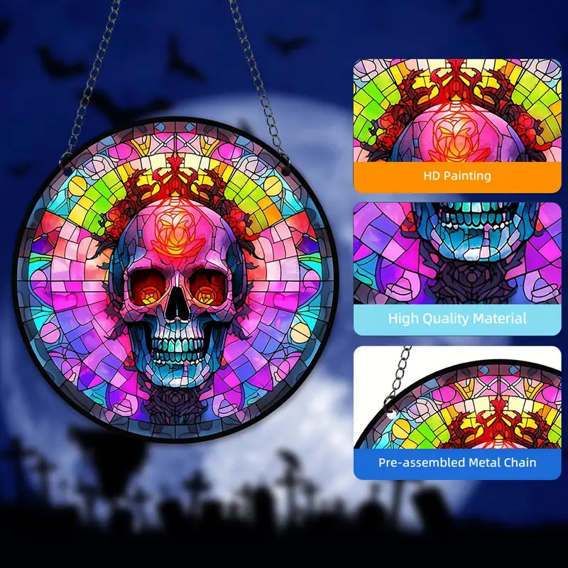 Halloween Bat Skull Stained Suncatcher
