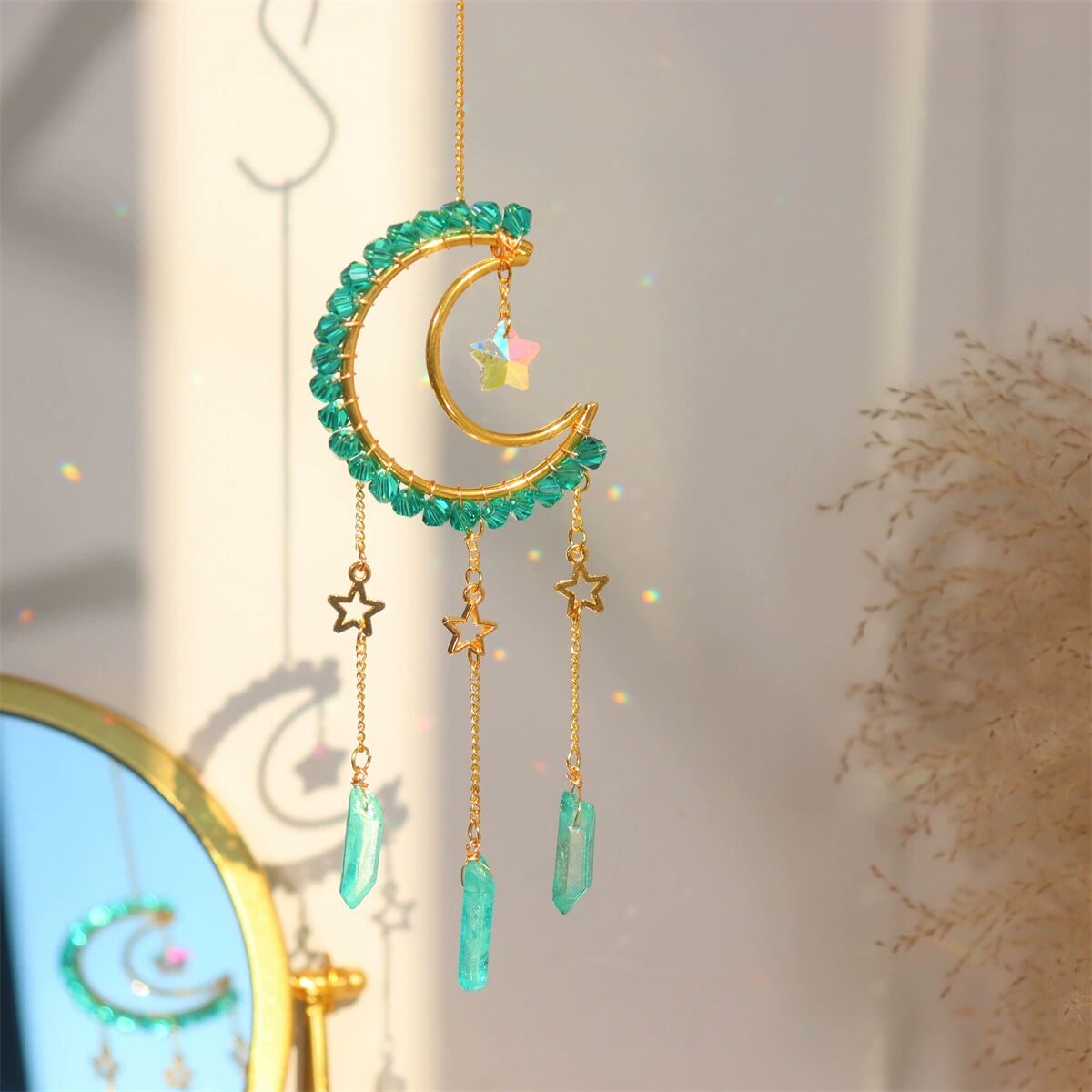 Entwined Moon Star Heart Crystal Suncatcher Rainbow Maker Pendant