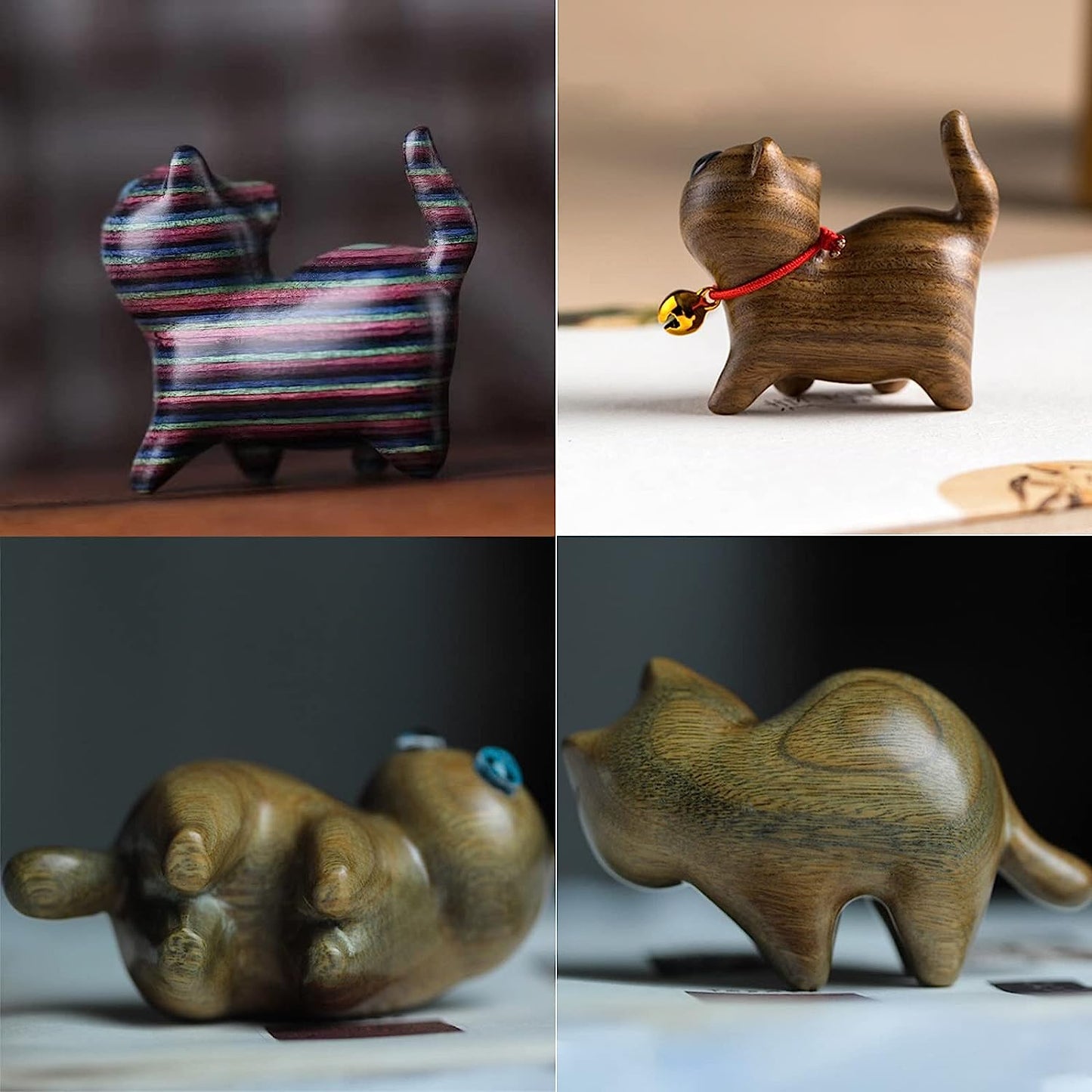 Handmade Wood Carved Cats Decoration