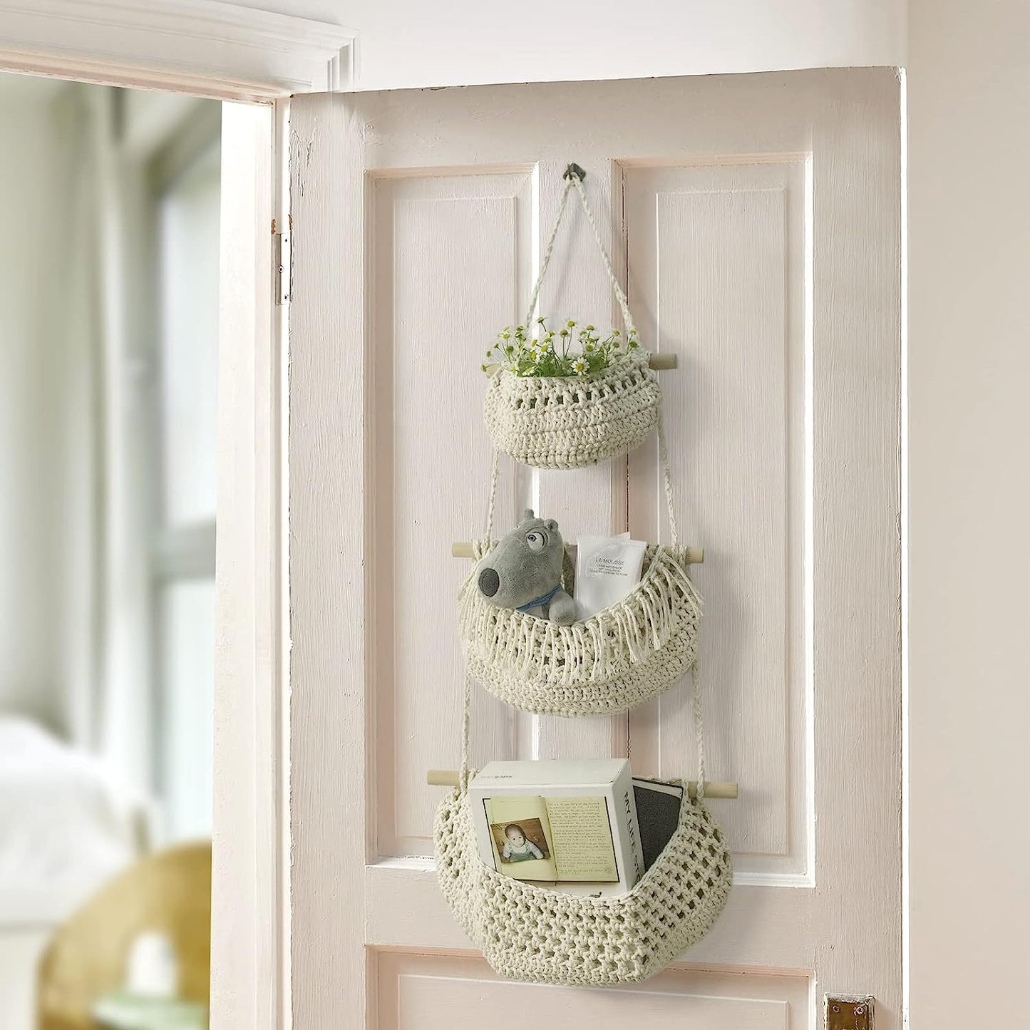 Handmade Woven Cotton Rope Wall Hanging Baskets