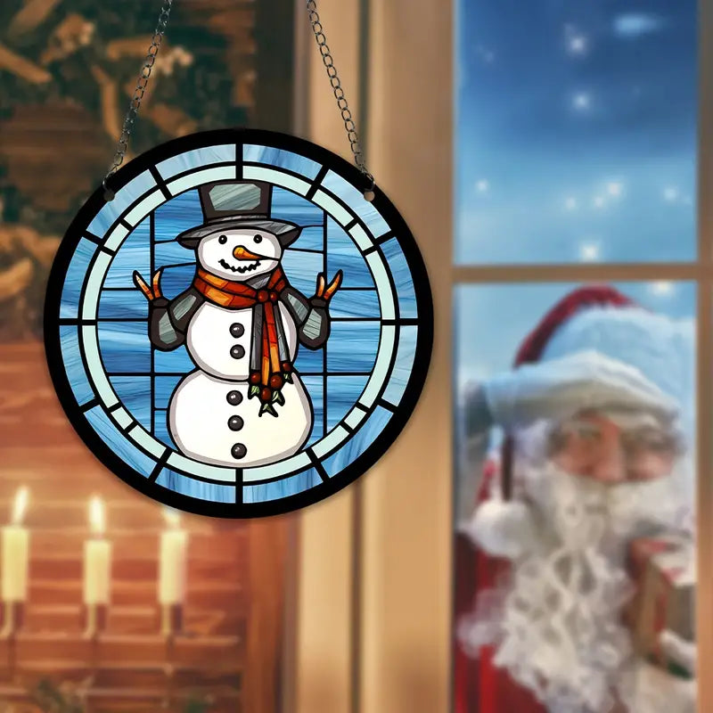 Christmas Snowman Stained Suncatcher