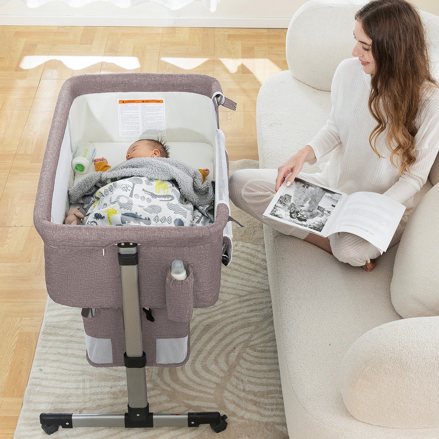 3 in 1 Baby Crib Bedside Crib,Baby Bassinet,Baby Bed Adjustable Portable Bed