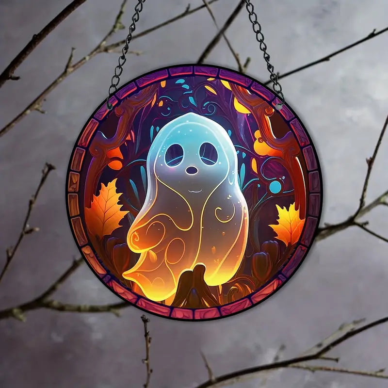 Cute Fall Ghosts Stained Glass Window Hanging