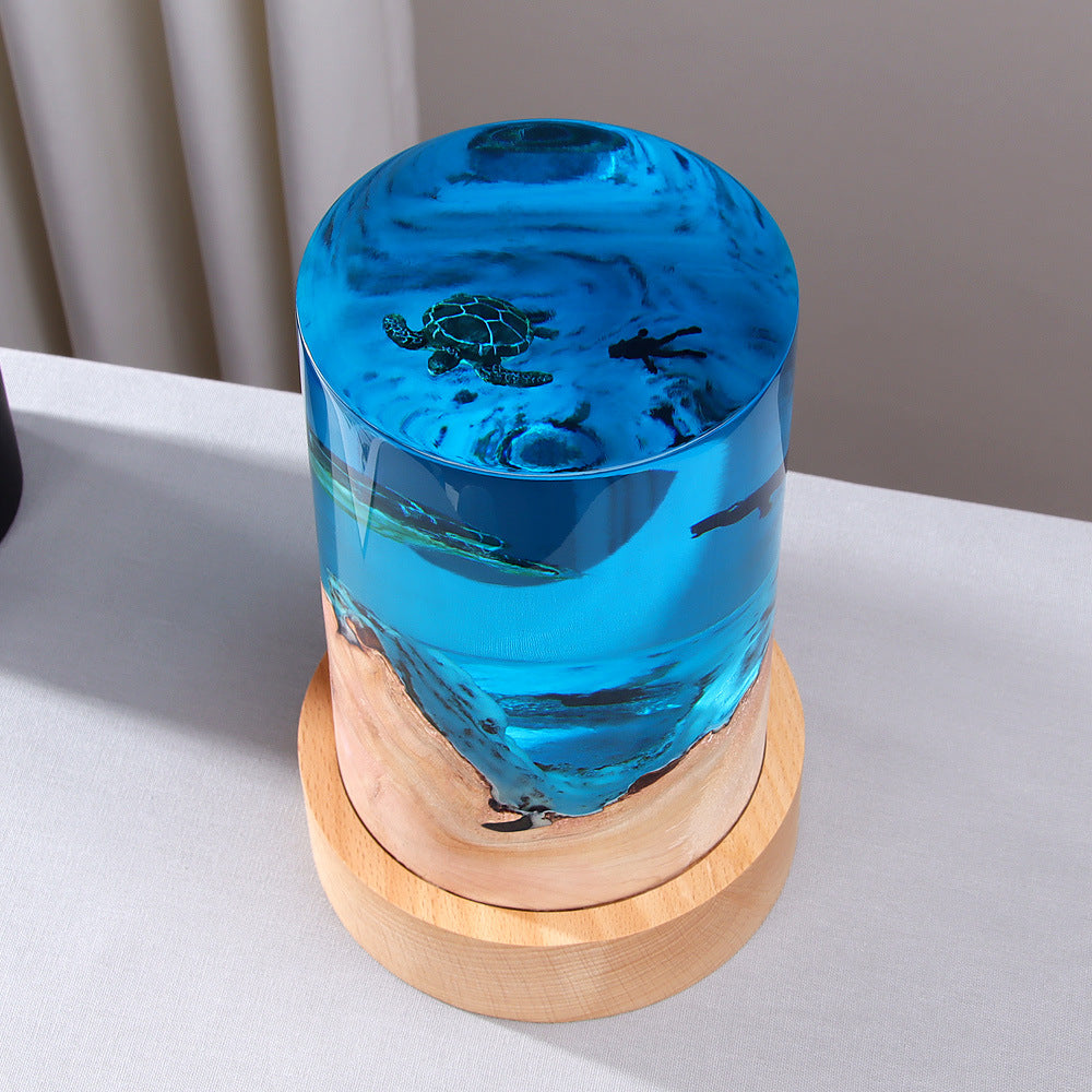 Cylinder Solid Wood Resin Ocean Creative Desktop Decoration