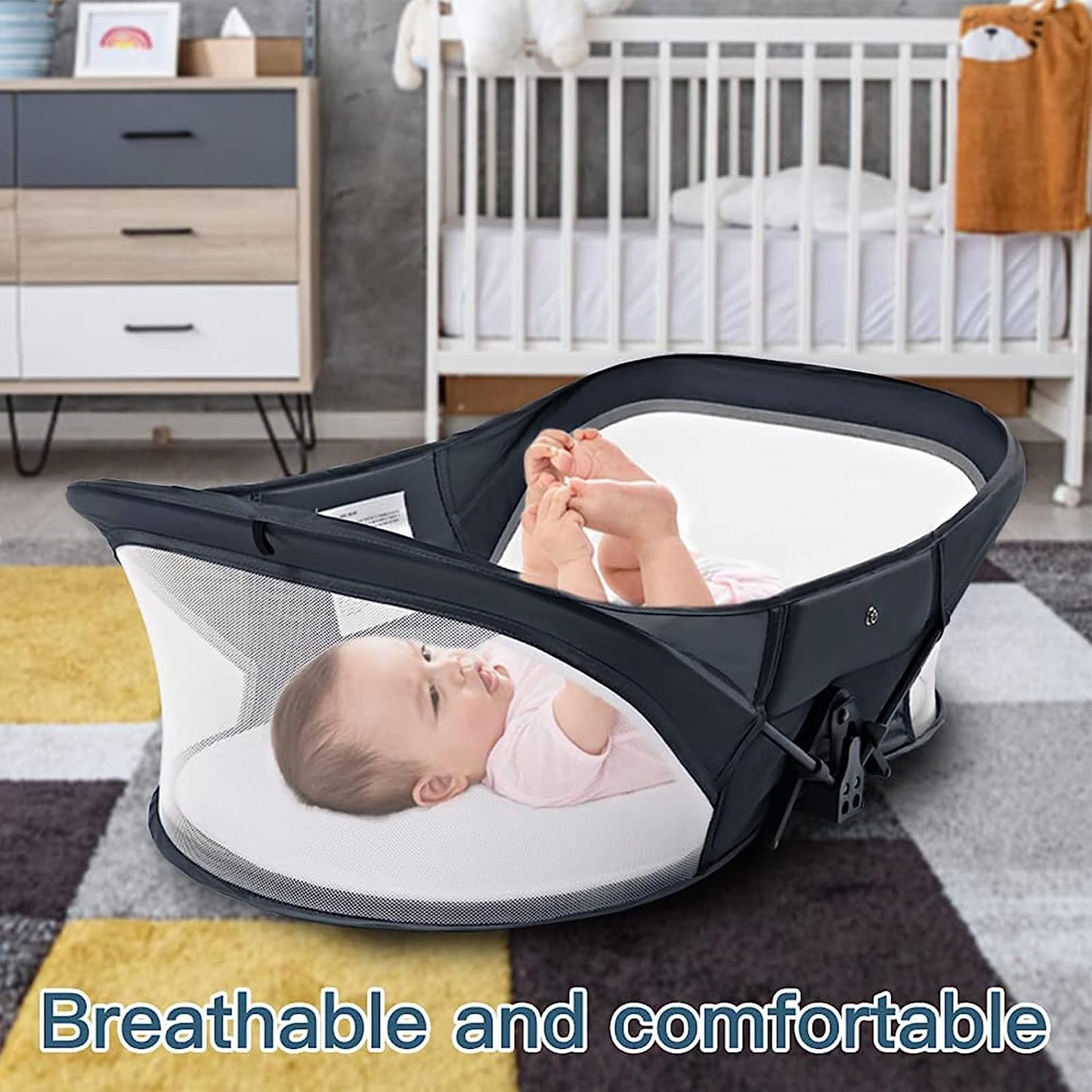 Folding Portable Bassinet,Baby Lounger Baby Crib Baby Bed with Mosquito Net