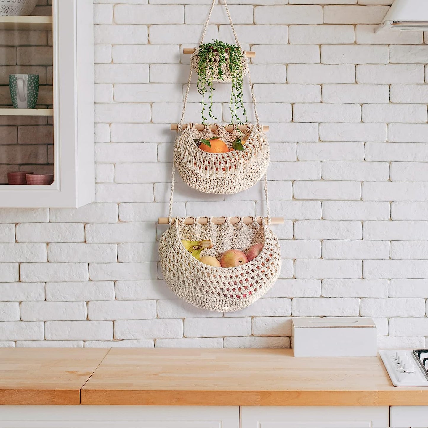 Handmade Woven Cotton Rope Wall Hanging Baskets