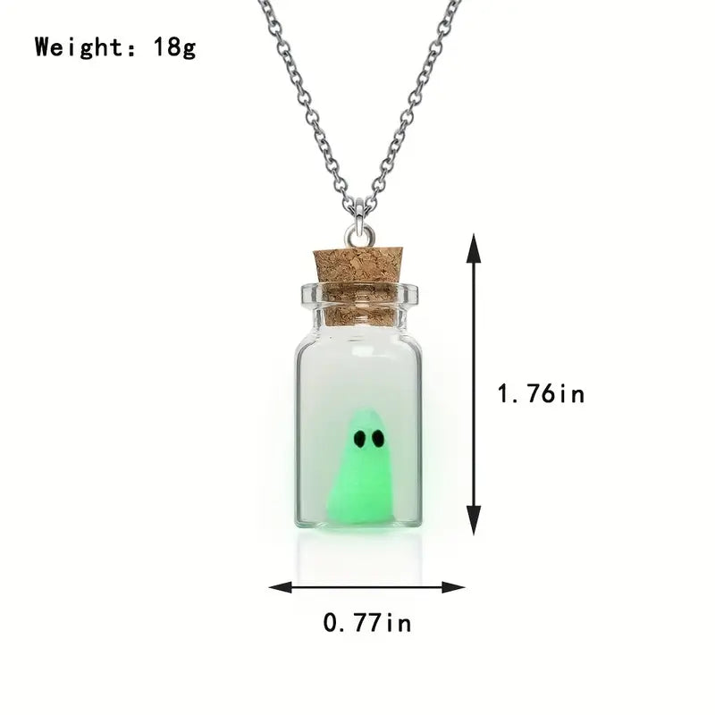 Cute Ghost Necklace, Glow-In-The-Dark Ghost Charm Necklace, Halloween Necklace