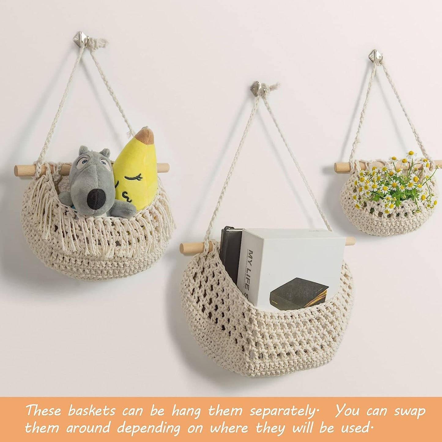Handmade Woven Cotton Rope Wall Hanging Baskets