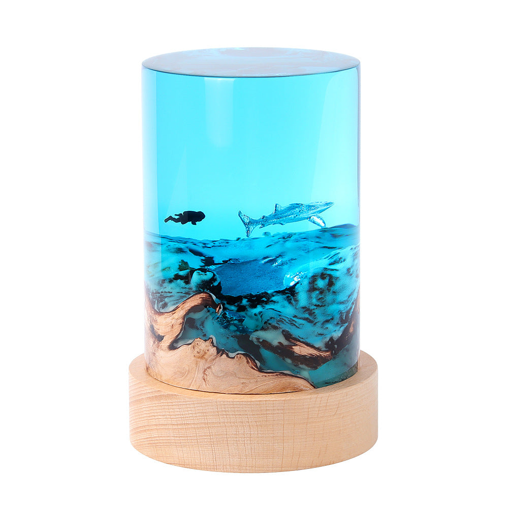 Cylinder Solid Wood Resin Ocean Creative Desktop Decoration