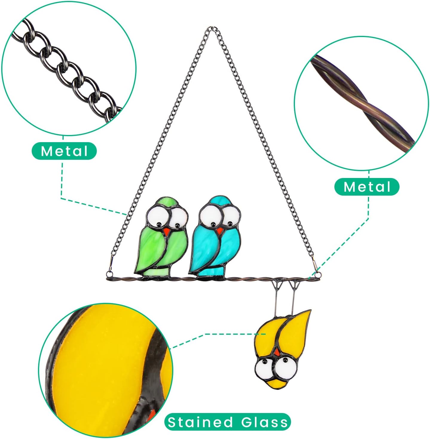 Multicolor Bird Stained Glass Window Hangings Decor
