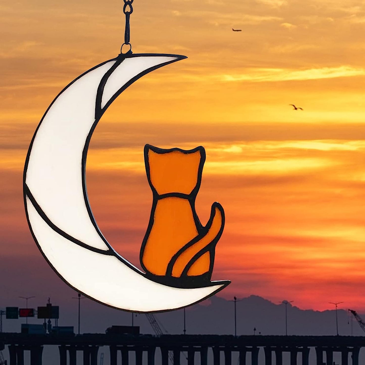 Halloween Ornament Decoration Cat Sit On The Moon