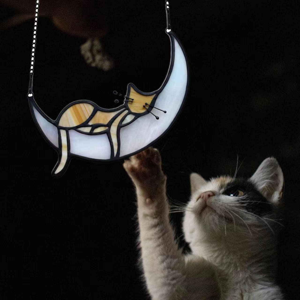 Stained Glass Moon Cat Acrylic Window Hanging Memorial Gift