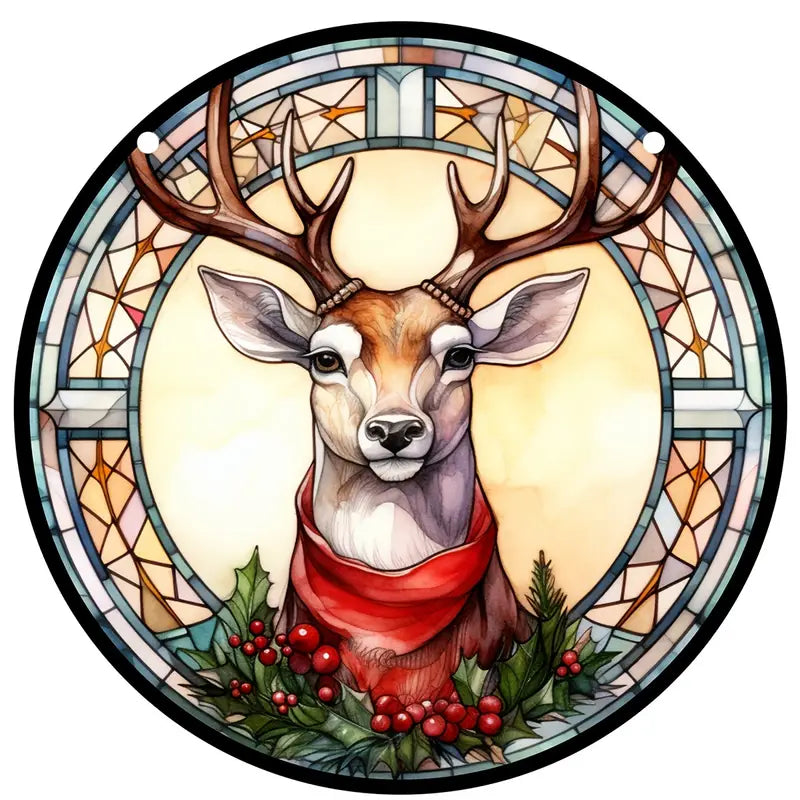 Deer Stained Glass Suncatcher Christmas Window Hangings