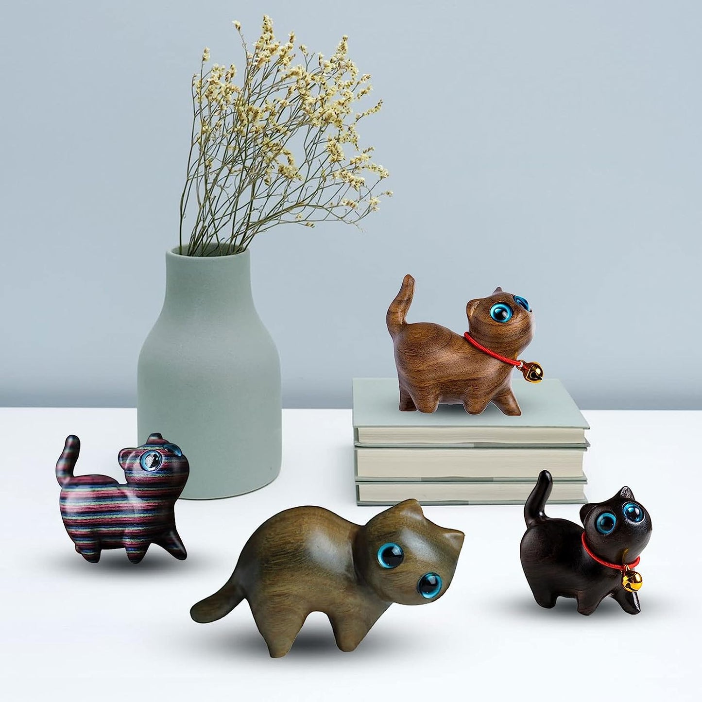 Handmade Wood Carved Cats Decoration