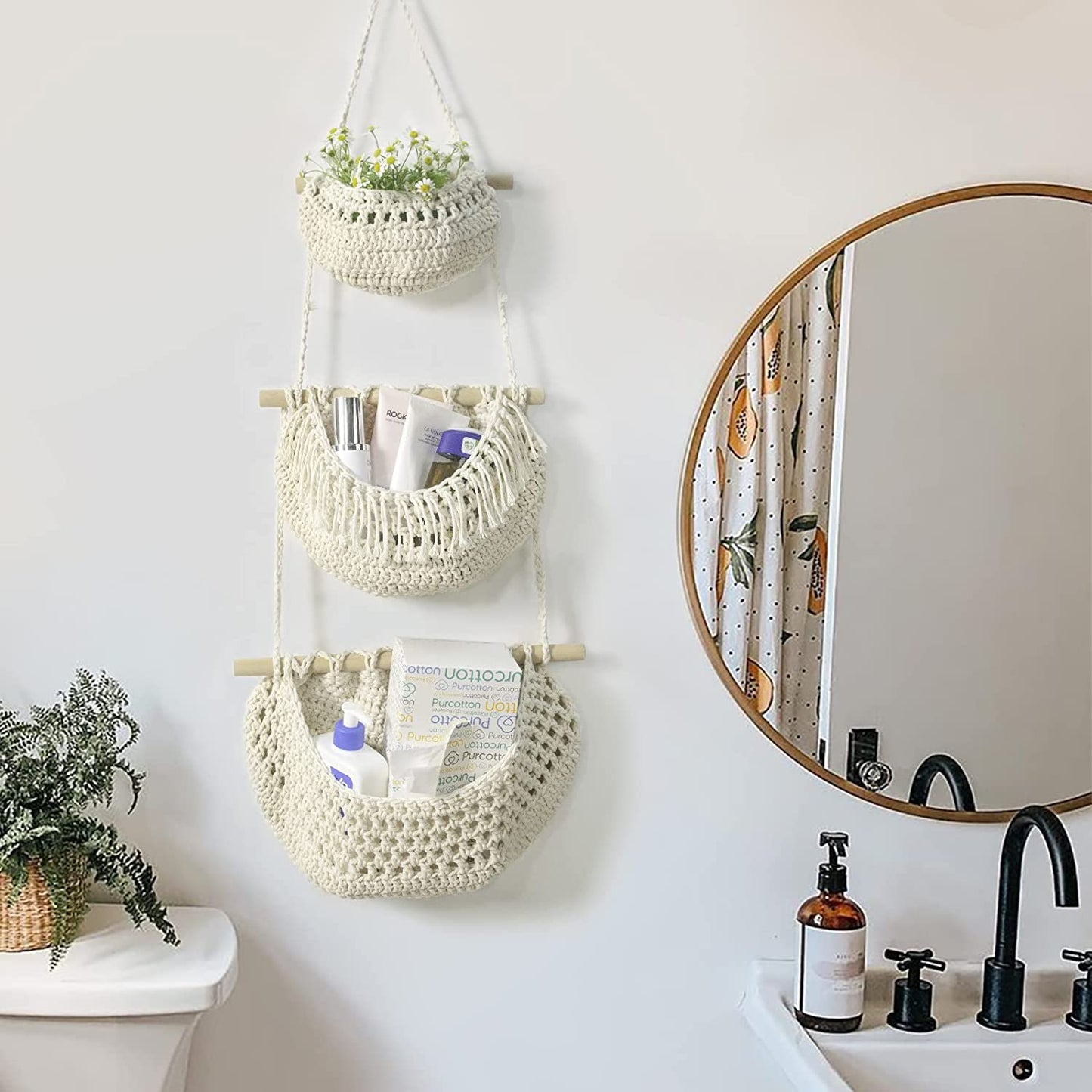 Handmade Woven Cotton Rope Wall Hanging Baskets
