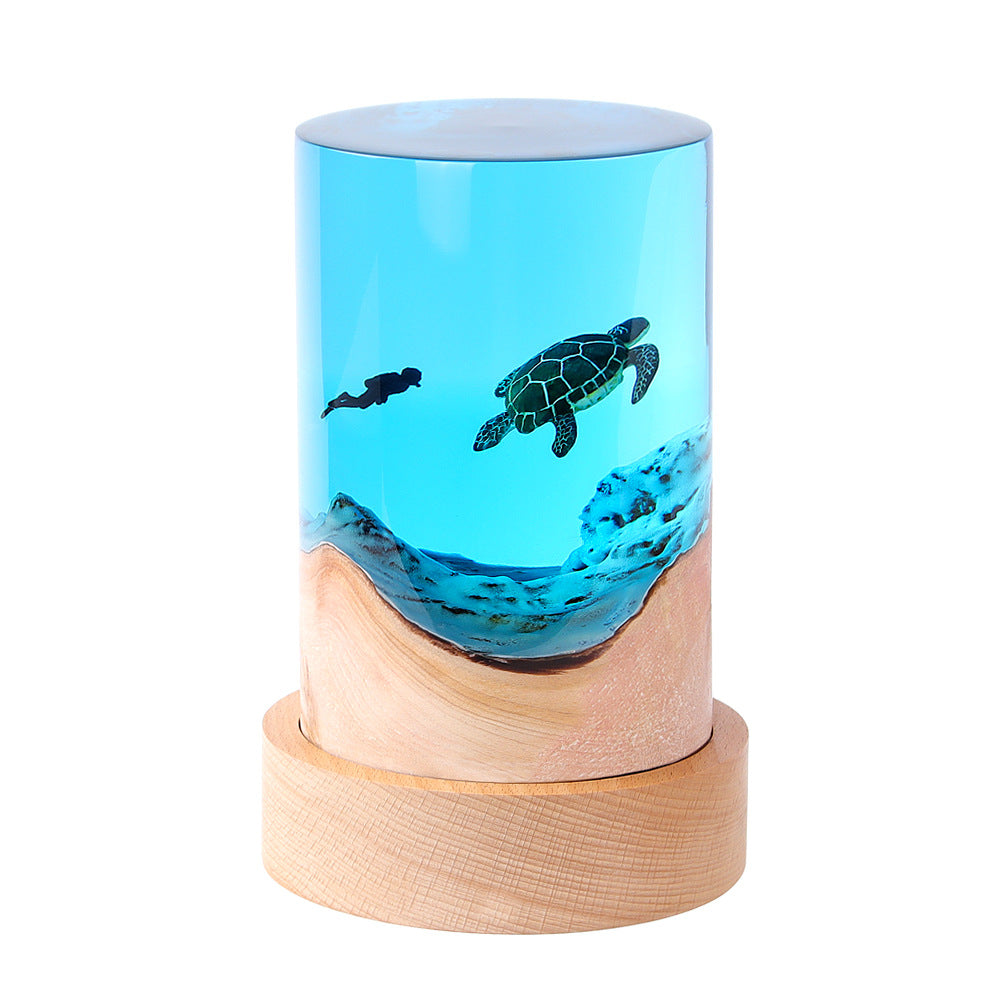 Cylinder Solid Wood Resin Ocean Creative Desktop Decoration