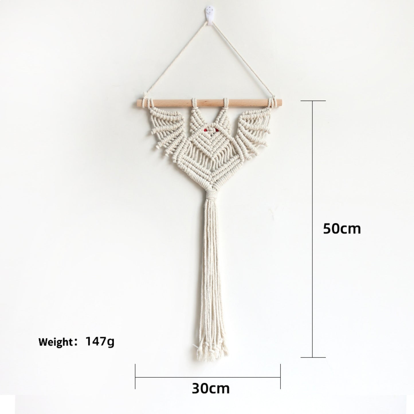 Beige Creative Bat Handwoven Tapestry Cotton Rope Plant Net Bag