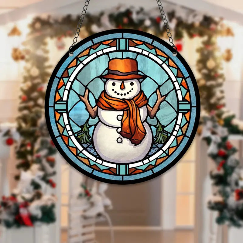 Christmas Snowman Stained Suncatcher