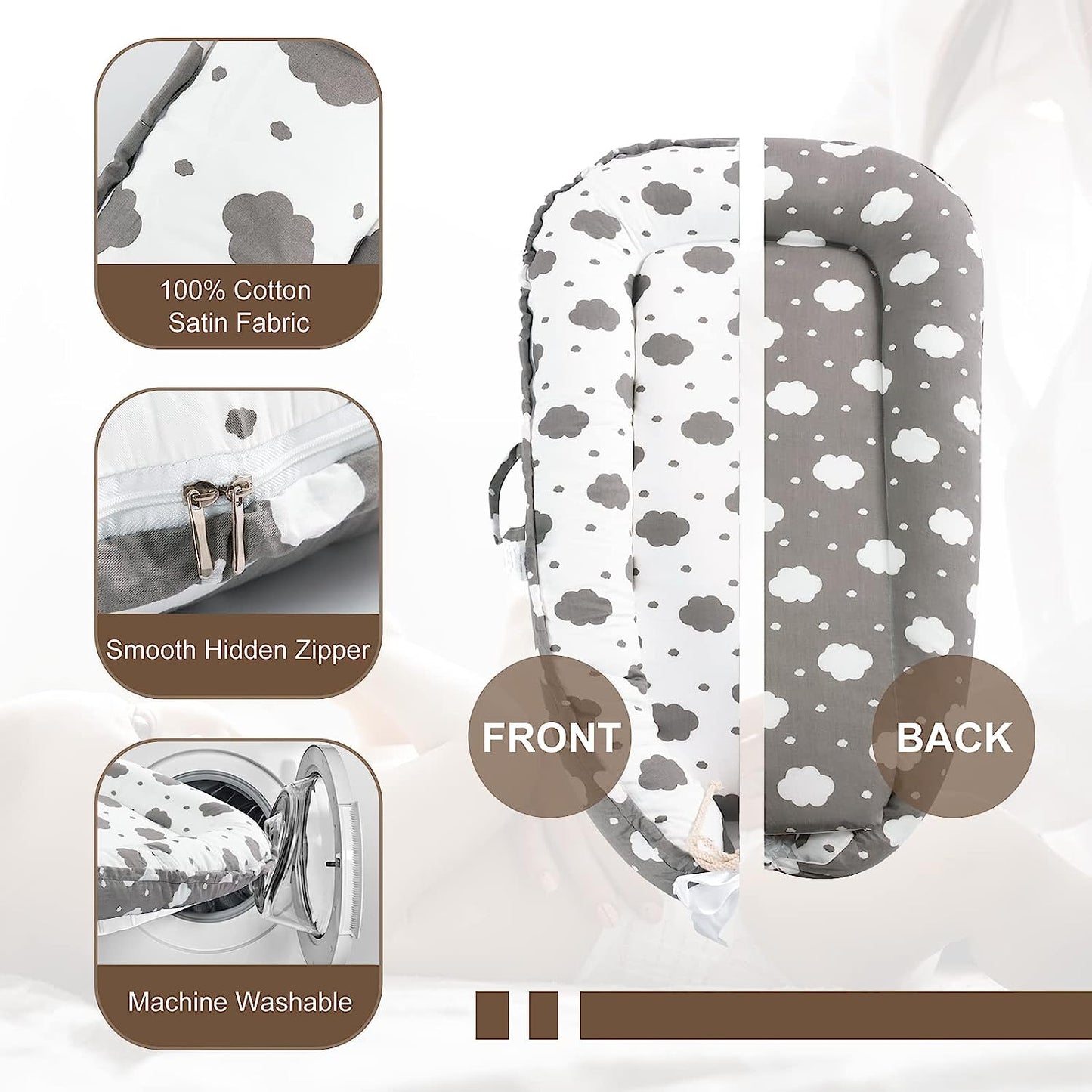 Baby Nest 100% Cotton Grey Cloud Print Newborn Breathable Sleep Cover