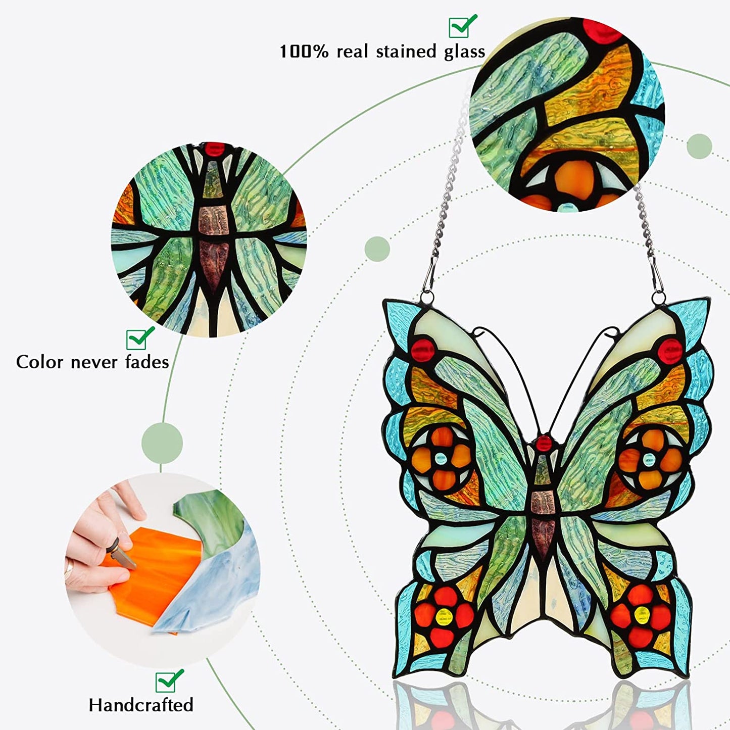 Butterfly&Rooster Stained Glass Window Hanging Suncatcher