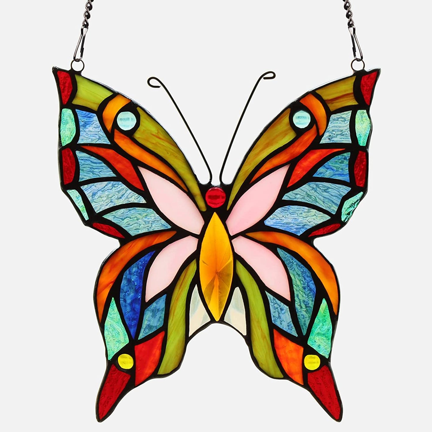 Butterfly&Rooster Stained Glass Window Hanging Suncatcher