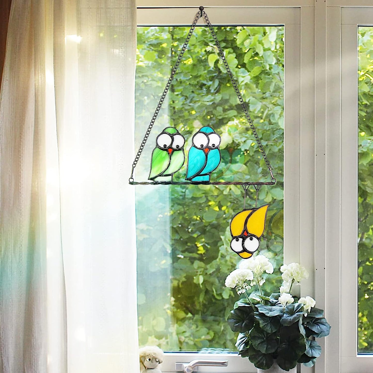 Multicolor Bird Stained Glass Window Hangings Decor