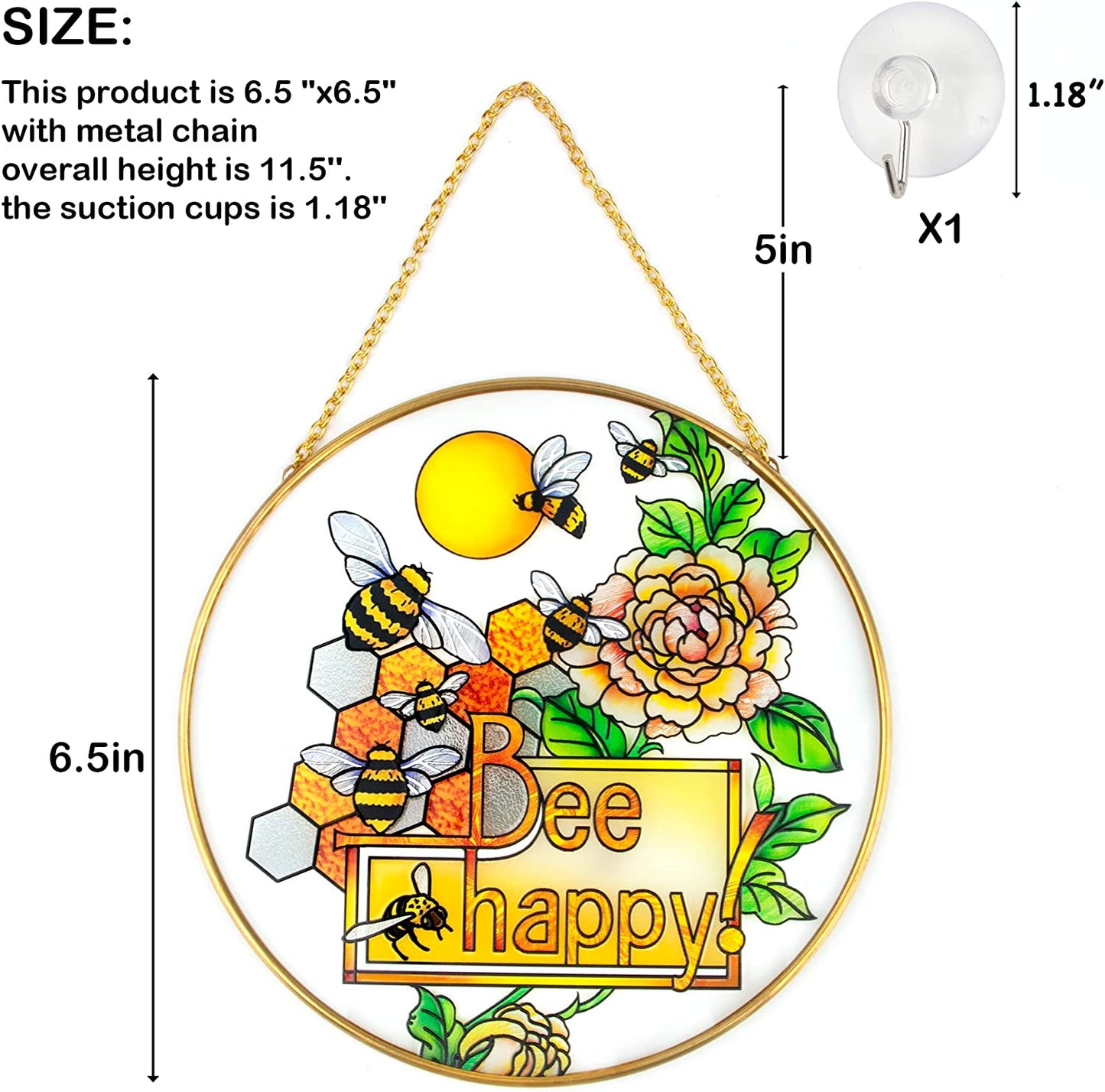 Stained Glass Bee on Honeycomb Suncatcher Hanging Decor Gift for Mom