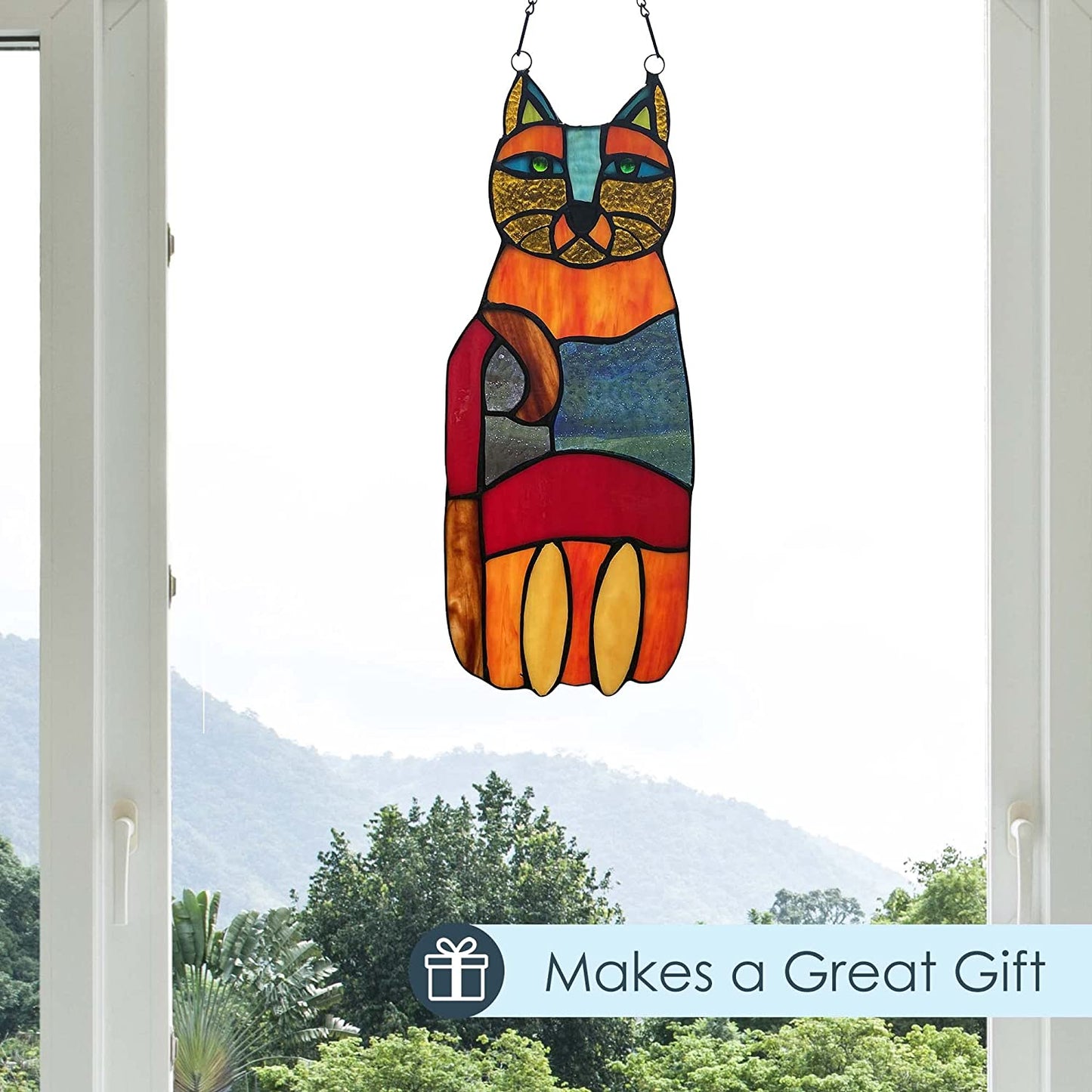 Crazy Cat Stained Glass Style Acrylic Highly Transparent Suncatcher Pendant