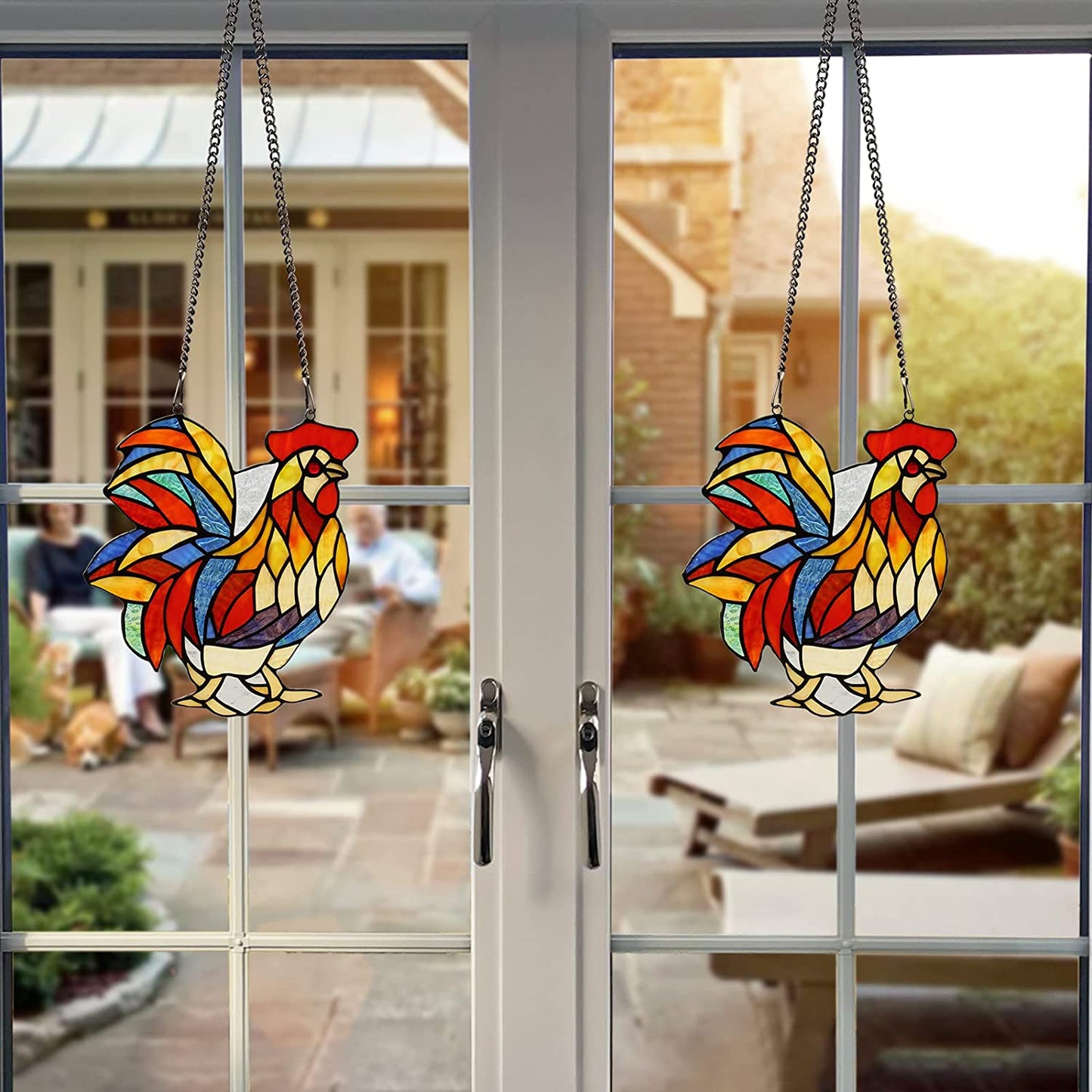 Butterfly&Rooster Stained Glass Window Hanging Suncatcher