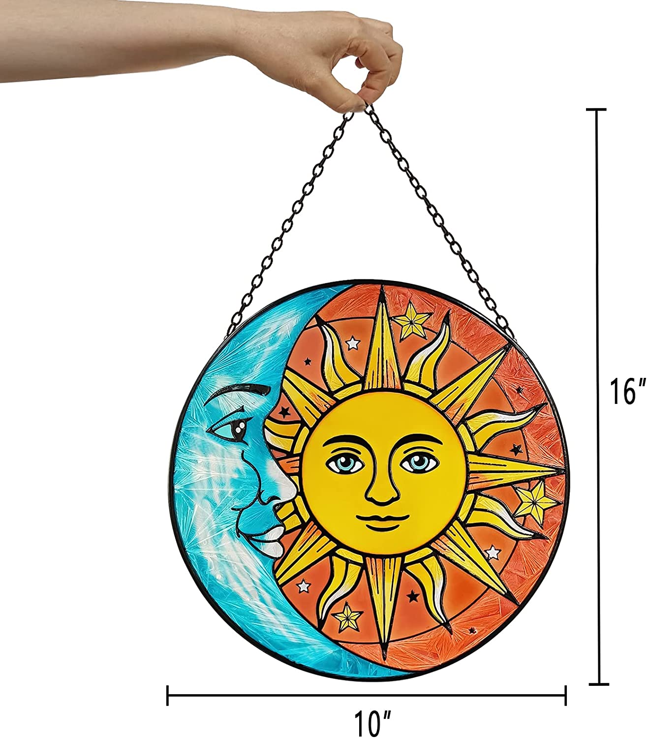 Sun Moon Star Face Tiffany Style Stained Glass Window Panel