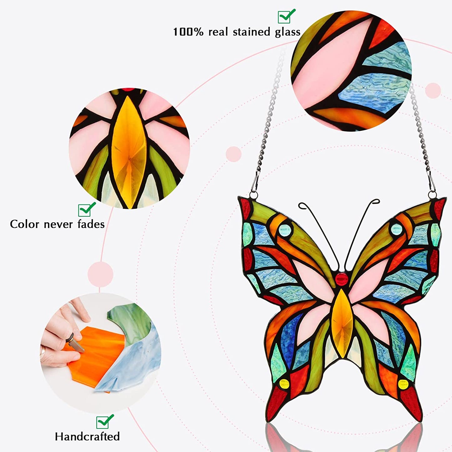 Butterfly&Rooster Stained Glass Window Hanging Suncatcher