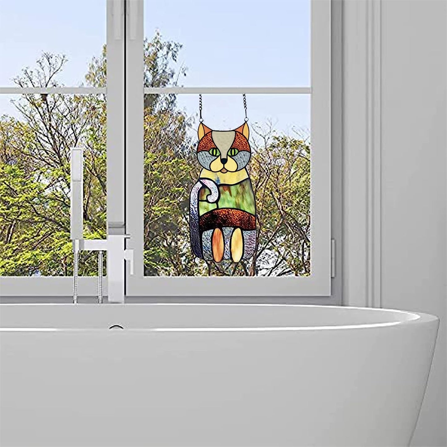 Crazy Cat Decoration Pendant Stained Glass Window Hanging Ornament Colorful Cat Ornaments Halloween Decoration