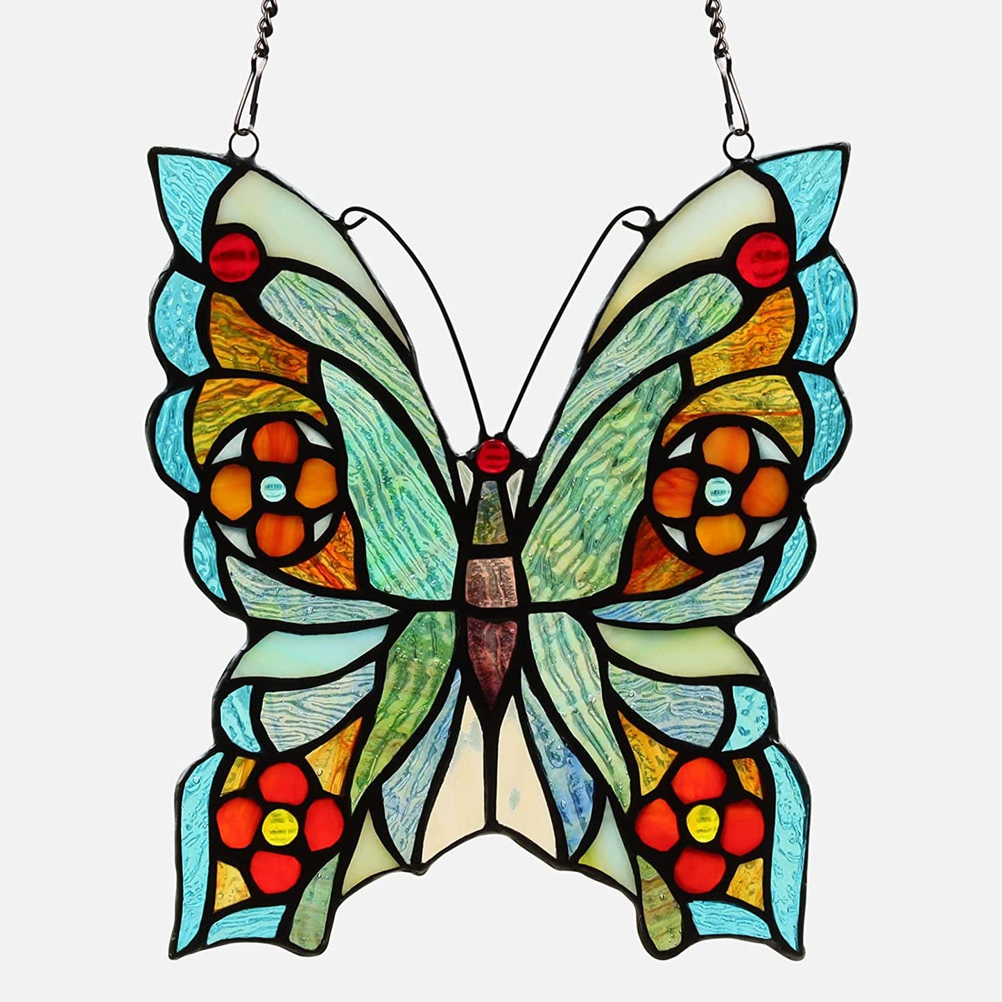 Butterfly&Rooster Stained Glass Window Hanging Suncatcher