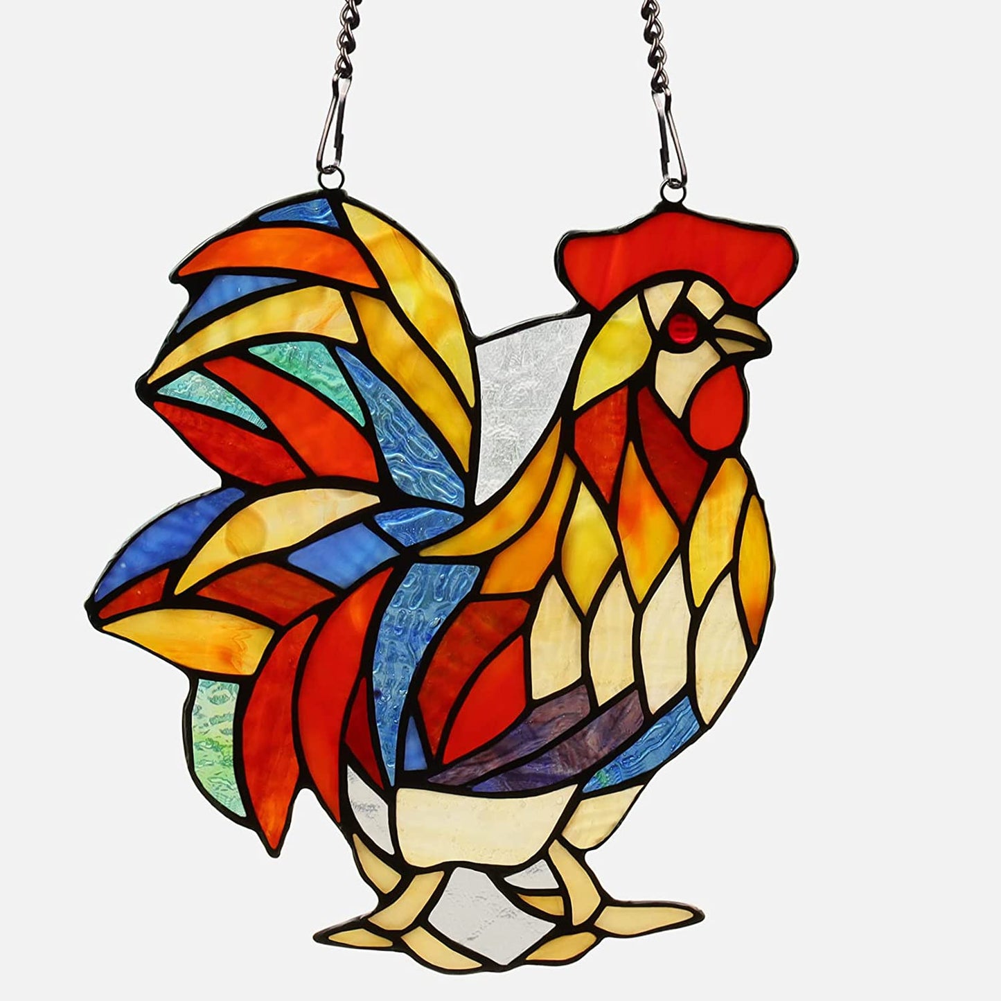 Butterfly&Rooster Stained Glass Window Hanging Suncatcher